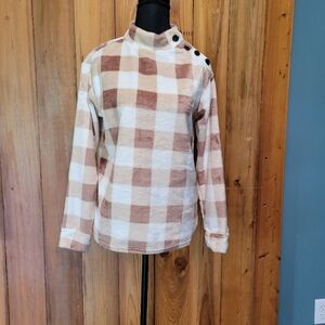 Plaid Button-Shoulder Sweater
